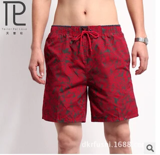 2015 New summer Men's beach shorts male red printing quick-dry Fifth shorts Men Swimwear Board Shorts  Loose Swimsuit#B3