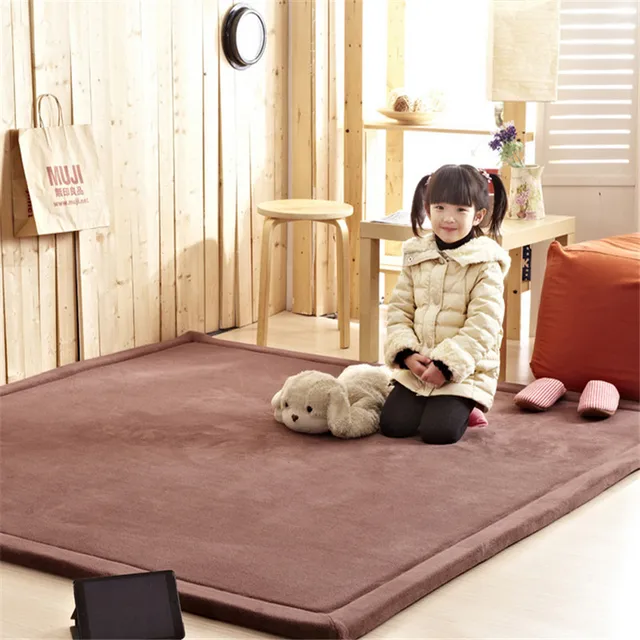 Solid 2cm thickness kids playmat home carpet blanket soft coral velvet mats rectangle 100*200cm bedmat skidproof child game mat 2