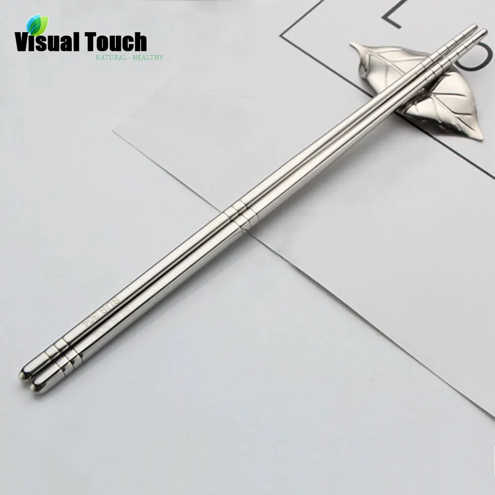 Visual Touch Silver Stainless Steel Chopsticks with Leaf Holder Set
