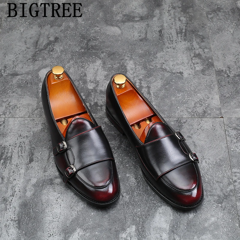 

double monk strap shoes italian brand loafers men formal shoes leather big size leather shoes men elegant sepatu slip on pria