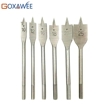 

GOXAWEE 6pcs Flat Drill High-Carbon Steel Wood Flat Drill Set Woodworking Spade Drill Bits For Woodworking Tools 10-25mm