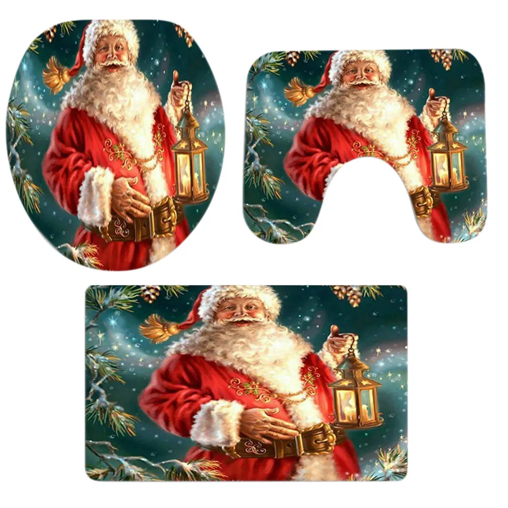 3 шт рождественские украшения для дома, Рождественский нескользящий коврик для ванной и туалета+ крышка для унитаза+ набор ковриков для ванной