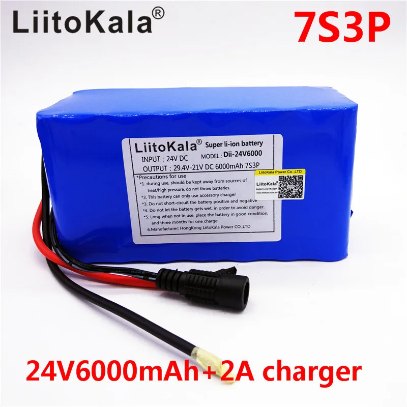 HK liitokala 7S3P 24V 6Ah аккумулятор 18650 Li-Ion 29,4 V 6000 mAh Электрический велосипед мопед/Электрический+ 2A зарядное устройство