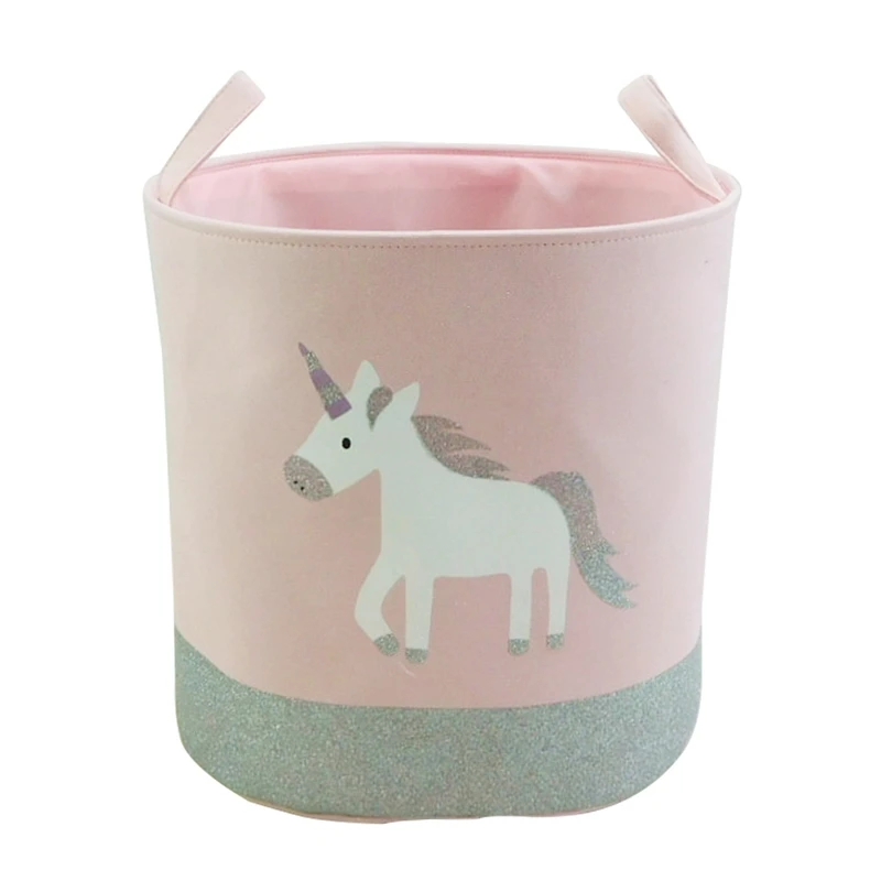 44*33*40cm 2018 New Unicorn Storage Basket for Toys Fabric Rainbow Printed Pink Clothes Basket