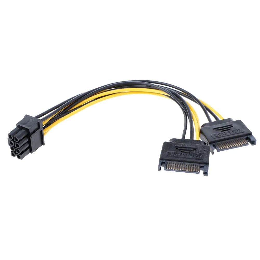 جديد المزدوج 15Pin SATA الذكور إلى 8Pin (6 + 2) PCI-E الذكور للكمبيوتر الرسومات فيديو كارت العرض الطاقة كابل إمداد الطاقة 20 سنتيمتر 18AWG سلك C26