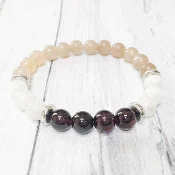 

MG0348 Hot Sale 2019 Energy Bracelet Natural Garnet Sun Stone Bracelet 8 mm Moonstone Beaded Bracelet Wrist Mala Yoga Jewelry