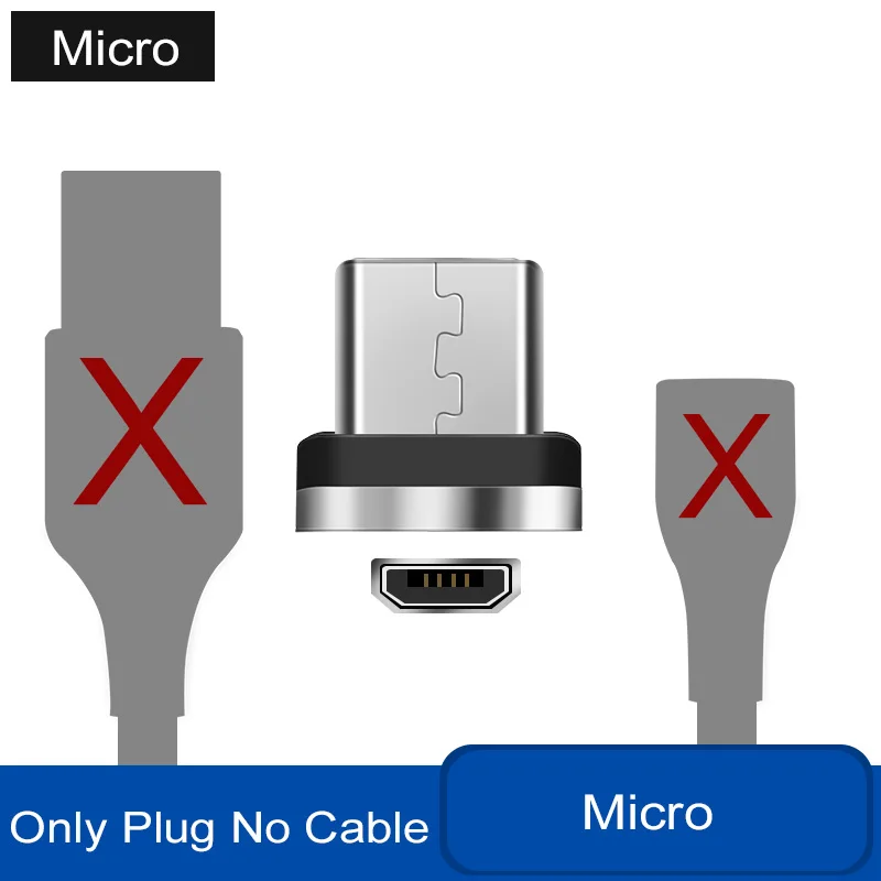 Магнитный кабель для быстрой зарядки 3 А, светодиодный usb-кабель для зарядки iPhone 7, 8 Plus, X, XS, Max, 6 S, 6 S, S8, S9, Micro USB type C, адаптер USBC - Цвет: Just Micro Plug