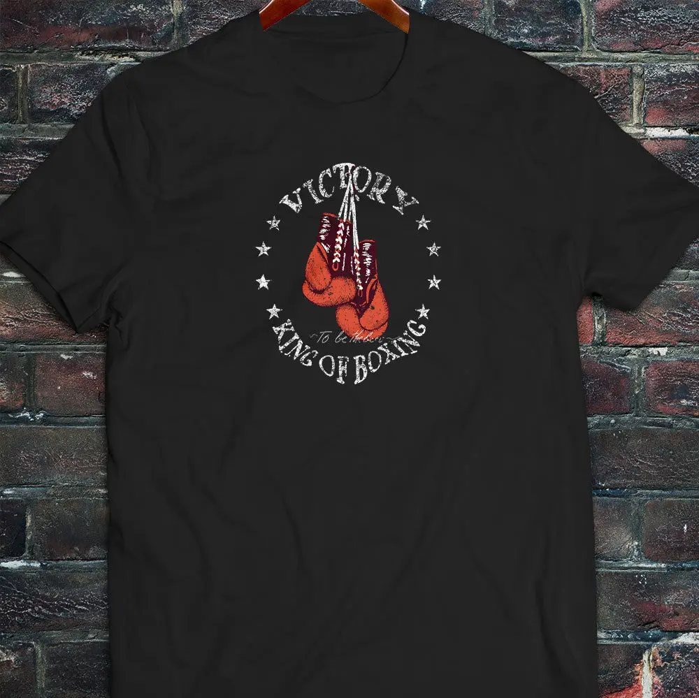 New Spring High-Elastic Cotton  KING OF BOXINGER VINTAGE BOXER GLOVES FIGHT CHAMP Mens Black T-Shirt Summer T-Shirt