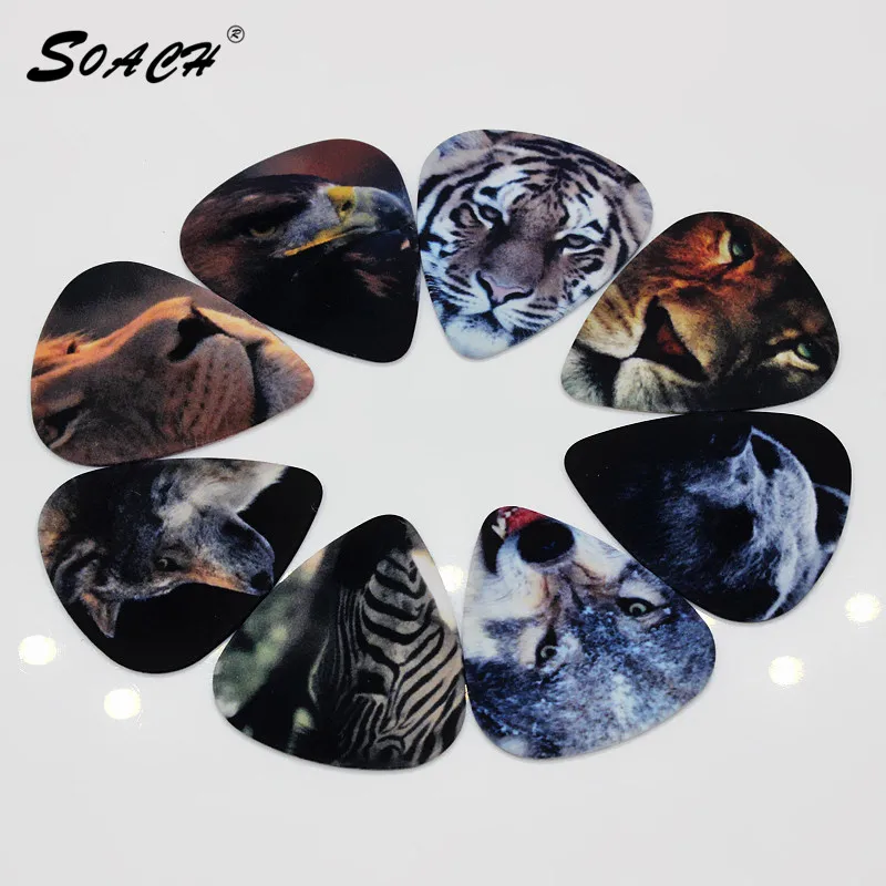 

SOACH 10pcs/Lot 0.71mm thickness guitar strap guitar parts Hot new tiger cow horse animal guitar picks mixed packaging