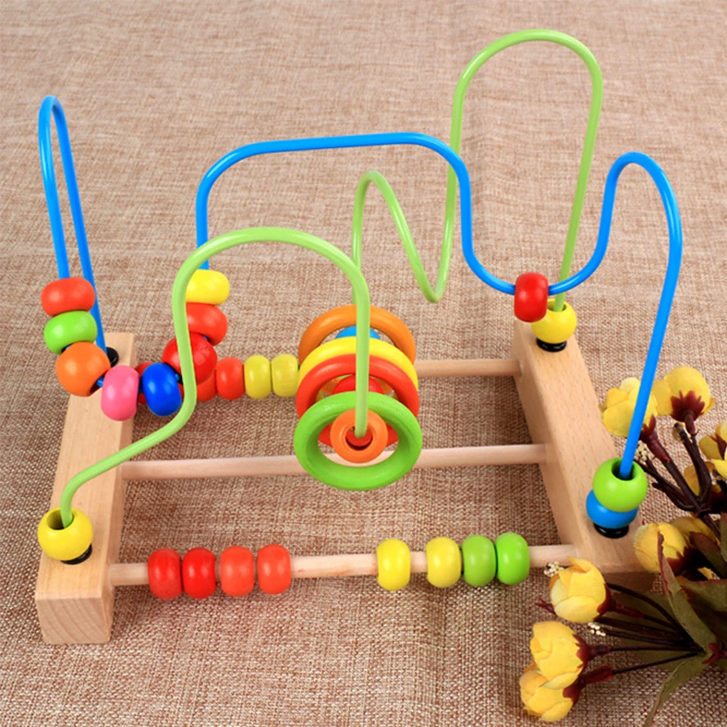 Wooden Baby Math Toys Children Counting Circles Around Bead Abacus Wire