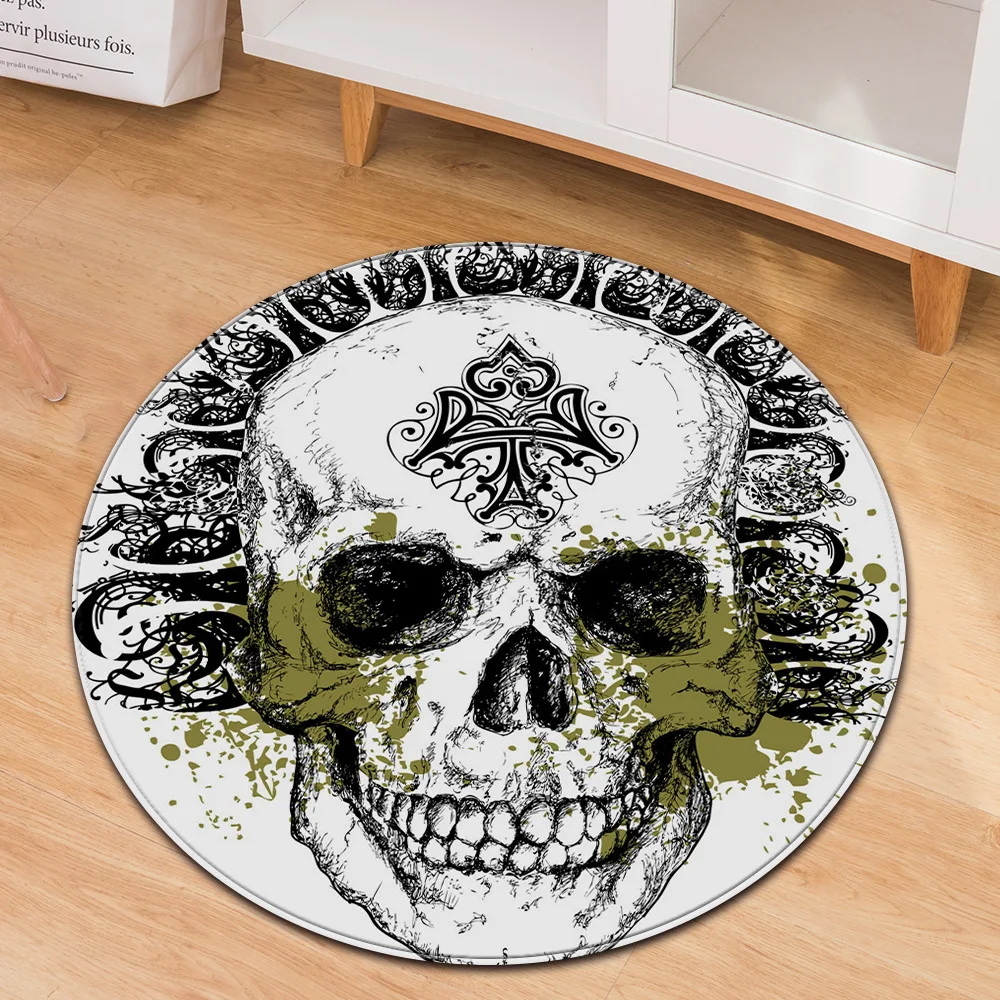 

Personality 3D Skull Round Rug Soft Flannel Memory Foam Larger Size Carpets for Living Room Home Area Rugs Baby Play Game Mats