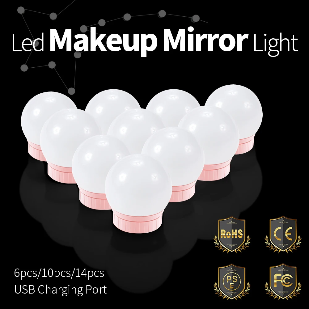 

CanLing USB LED 12V Makeup Mirror Lamp 2 6 10 Bulbs Kit Dressing Table Dimmable Hollywood Vanity Mirror Wall Light 8W 12W 16W