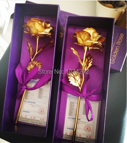 

2016 New 24K Gold Plated Decorative Golden Rose Flower for Christmas Valentive's Birthday Gift 25*8cm High Quality Free Shipping