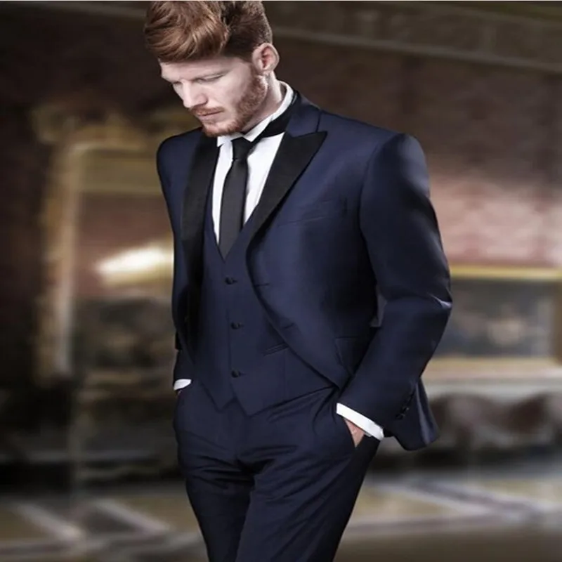 Cheap Men Suit Business Custom Made Navy Blue Formal Dress Men Wedding Suits Groom Tuxedos For