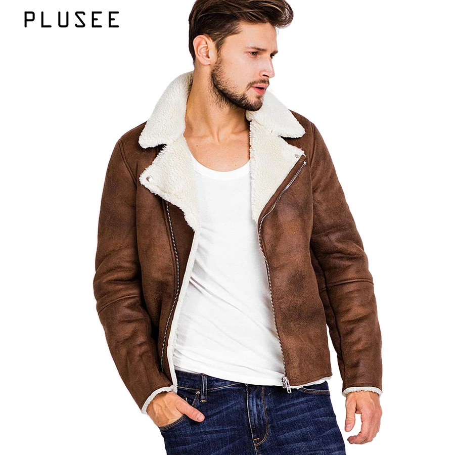 Plusee faux suede jacket for men brown winter leather