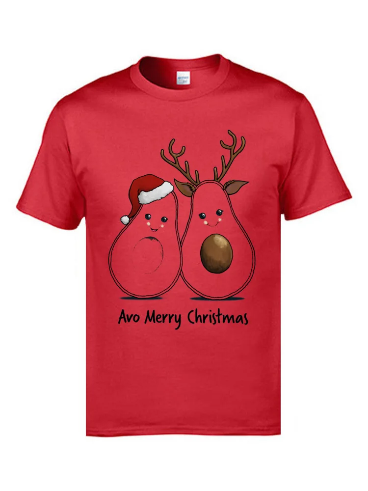 Print Avo Merry Christmas 10854 Short Sleeve Summer Autumn Tops Shirt Plain Crewneck 100% Cotton Fabric Tops Tees Men T Shirt Avo Merry Christmas 10854 red