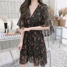 Для женщин Sexy v-образным вырезом Boho шифон вечернее пляжное платье Короткое платье Сарафан лето