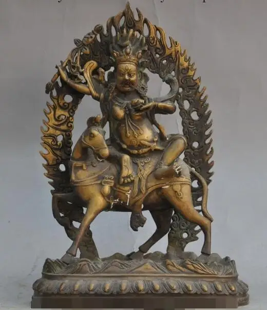 

S01658 13"Tibet Buddhism Bronze Protector Palden Lhamo ride Horse Deity Buddha Statue