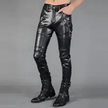 Черные мотоциклетные брюки из искусственной кожи, мужские повседневные брюки для ног, прямые брюки из искусственной кожи для мытья воды, мужские брюки для танцев