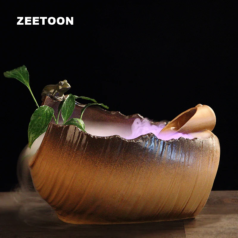 

110V-220V Vintage Water Fountain Ceramic Flower Pot Bonsai Humidifier Office Desktop Decor Crafts Waterscape Fish Tank Fountain