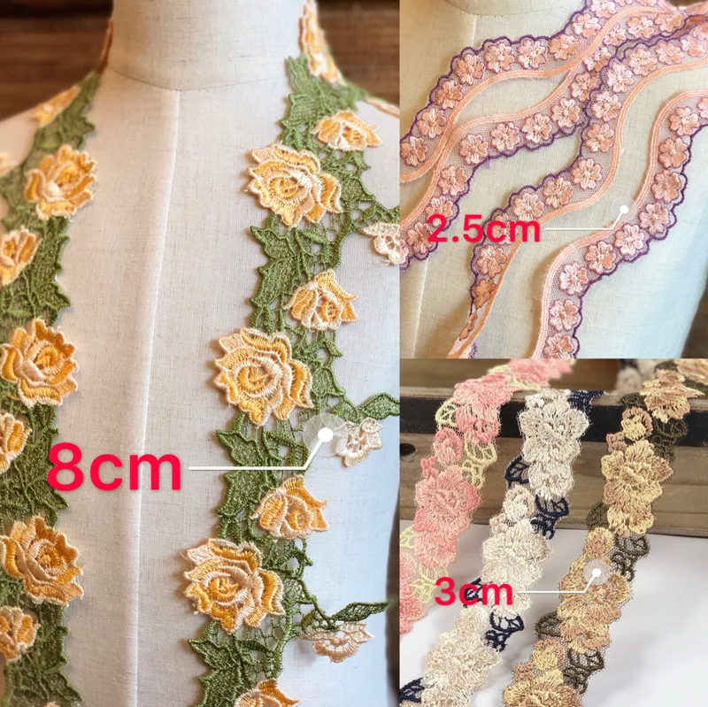 

3D Embroidered Flower Lace Ribbon Clothes Collar Curtain Shawl Dubai Dress Trms Decorated DIY Sewing Accessories P020