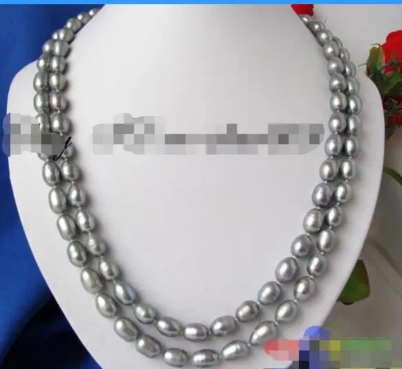 

FREE SHIPPING HOT sell new Style >>>>Long 50" rice 12mm gray freshwater pearl necklace p19