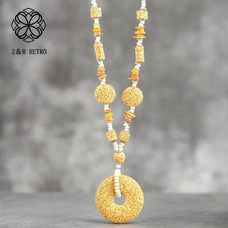 CALLARON Bead Necklace For Women - Bohemian Long 3-Layer Coconut Shell & Wood Bead Pendant (55 Cm)