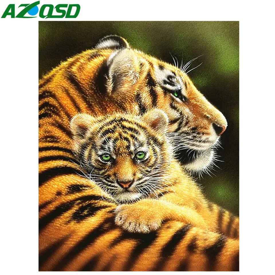 

AZQSD Diamond Painting Tiger Animal Full Round Drill Diamond Embroidery Full Set Rhinestones Pictures Home Decor Craft Kit