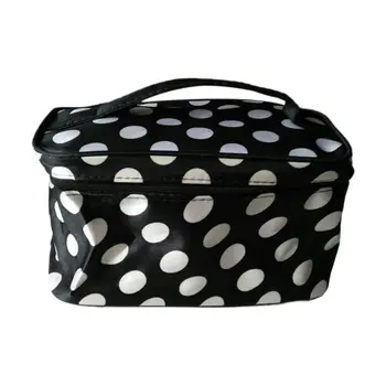 

Travel Zipper Closure Dots Pattern Cosmetic Hand Case Bag White Black