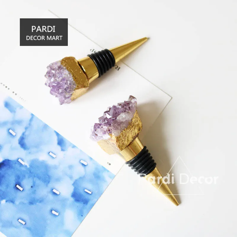 

Natural Amethyst Gold-plated Wine Bottle Plug red wine stopper Decorative wine tap bar tools 1pc/lot