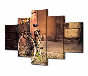

5Piece Painting Calligraphy Wall Canvas Art Picture Printed Painting Ancient Alley Bike Poster Quadros Home Decor For Room