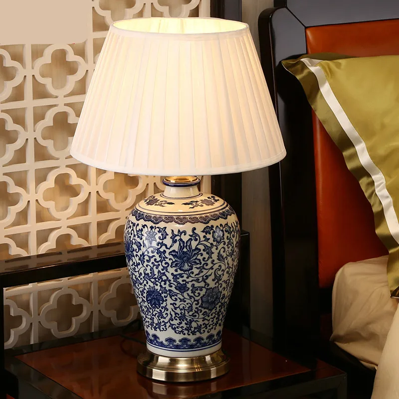  High End Handmade Elegant Chinese Blue And White Ceramic Fabric Led E27 Dimmer Table Lamp For Livin - 32800244047