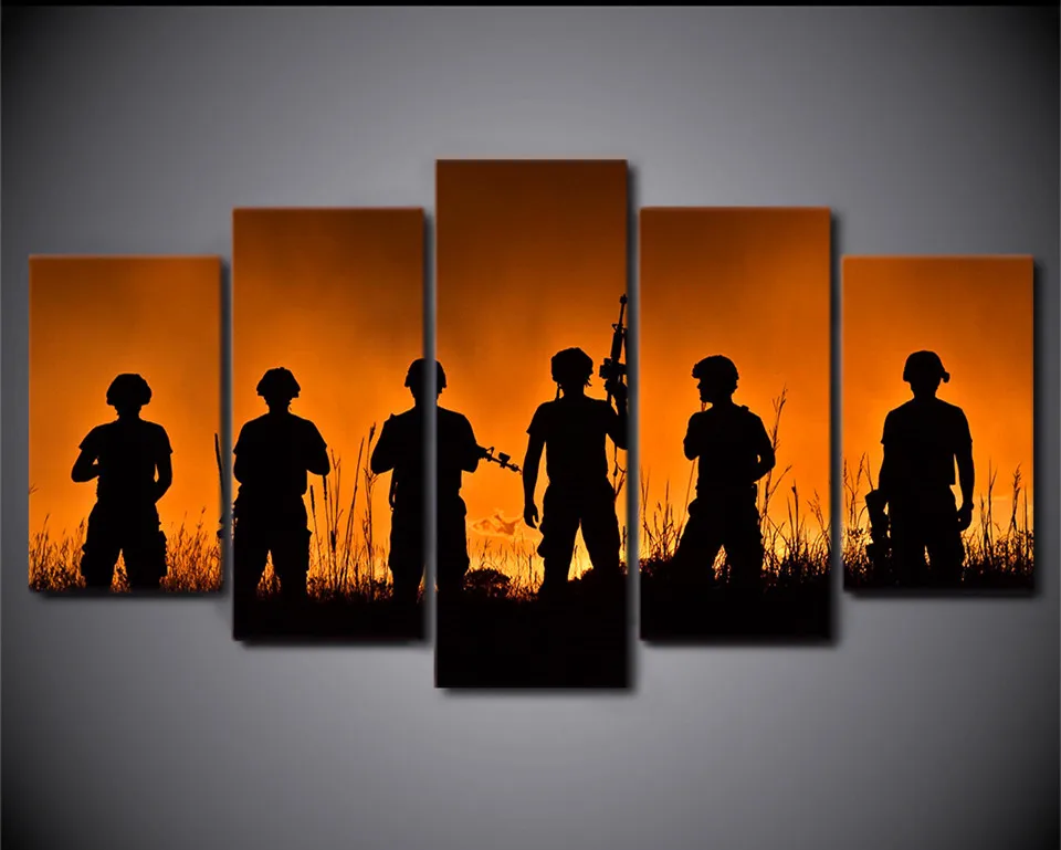 5 Piece HD Printed Canvas Art American Soldier Feathered Painting Wall Pictures For Room Decor Paint On The Hanging | Дом и сад