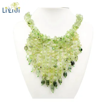 

Lii Ji Gemstone Real Natural Prehnite Statement Tassel Necklace with Jade Toggle Clasp