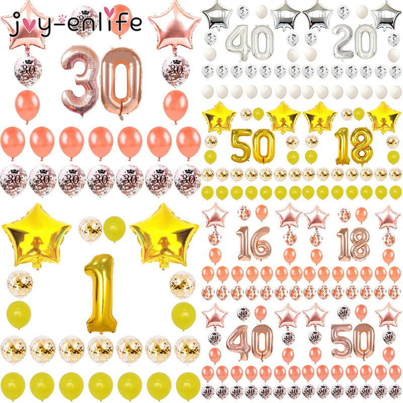 

24pcs 16 21 30 40 50 60th Happy Birthday Rose Gold Star Confetti 40inch Number Foil Balloon Birthday Party Decoration Supplies