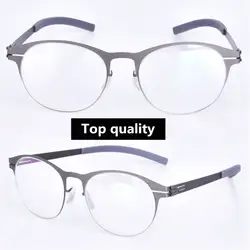Круглые очки ретро рамки 0,5 мм нержавеющая сталь Германия бренд безвинтовое близорукость prscription очки с Оригинальный чехол