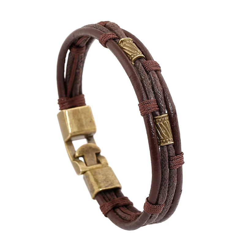 

Bronze New Design Handmade Punk Vintage Women Brown Rope Genuine Leather Bracelets & Cuff Bangels Homme Men Jewelry Accessories