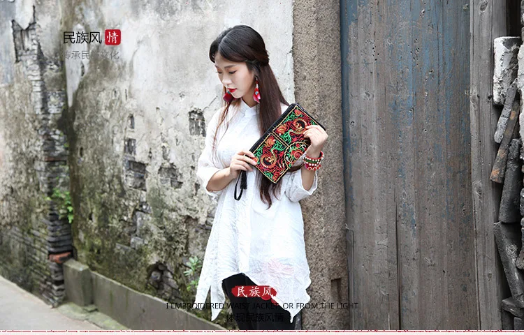 Women Clutch Evening Bag Embroidery Flower Wallet Ladies Leisure National Hand Bags Purse (5)