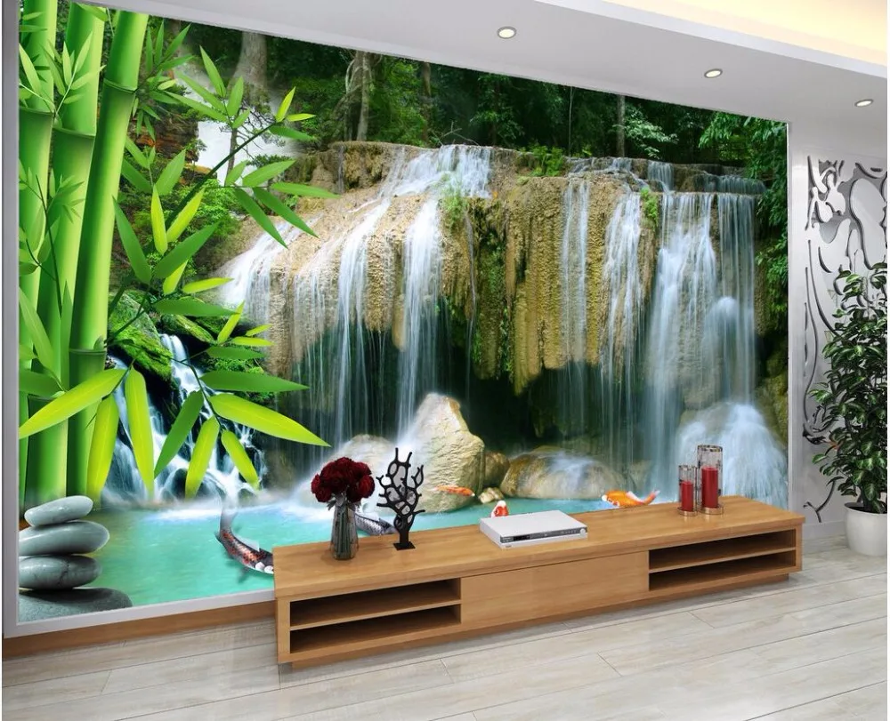 3D Waterfall Bamboo Pattern Self-adhesive Decor Wallpaper Wall Mural Sticker
