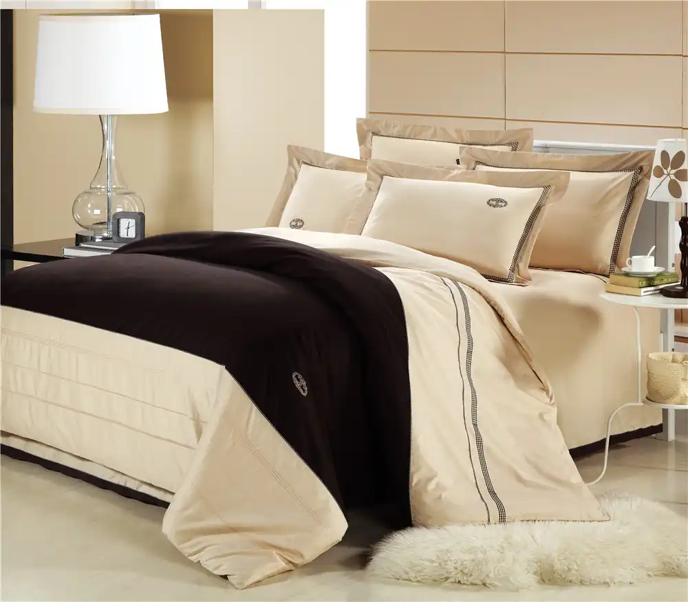 100 Cotton Beige Embroidery Bedding Set Cotton Duvet Cover Queen