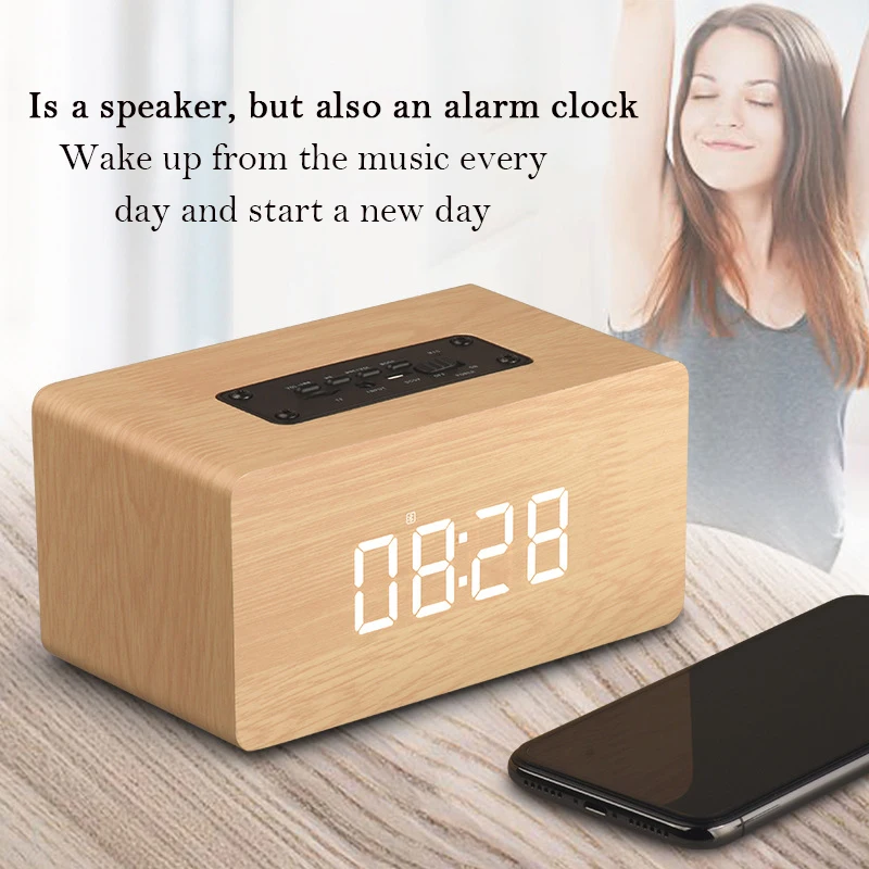 Luxury Touch clock Wooden Bluetooth wireless speaker portable Subwoofer