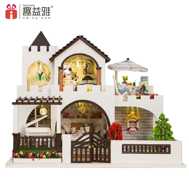 Cute Beautiful Villa Big Model Building Kits Wooden Doll House Children Kids Boys Girls Birthday Gifts