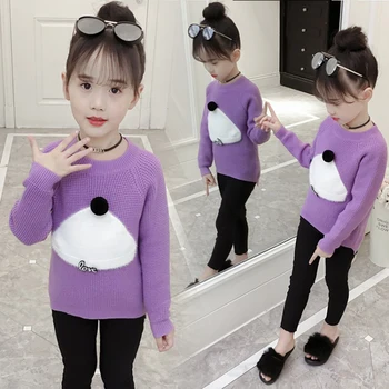 

2018 New children sweaters for girls autumn winter style kids knitwear red yellow purple wathet casual fashion style 110-160