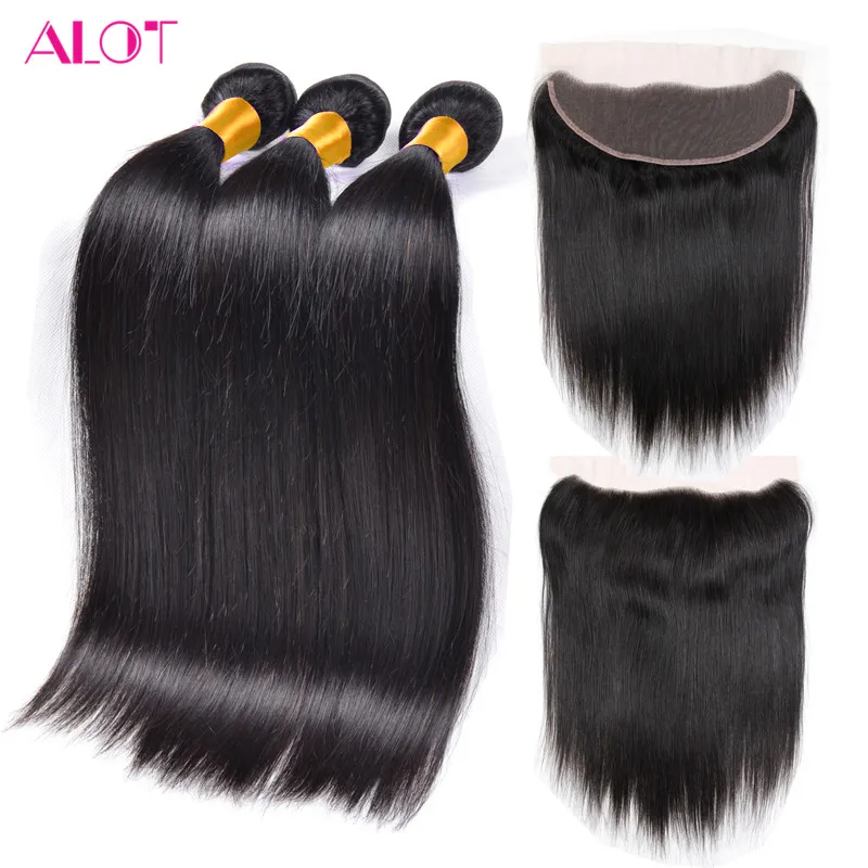 Peruvian Full Lace Frontal Closure With Bundles Peruvian Virgin Straight Hair With Closure Ear to Ear Lace Frontal With Bundles