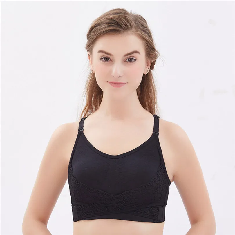  New Fashion Women Spring Summer Lady Sexy Front Cross Adjustable Side Buckle Lace Vest Wireless Solid Sport Bra #4A24 (11)