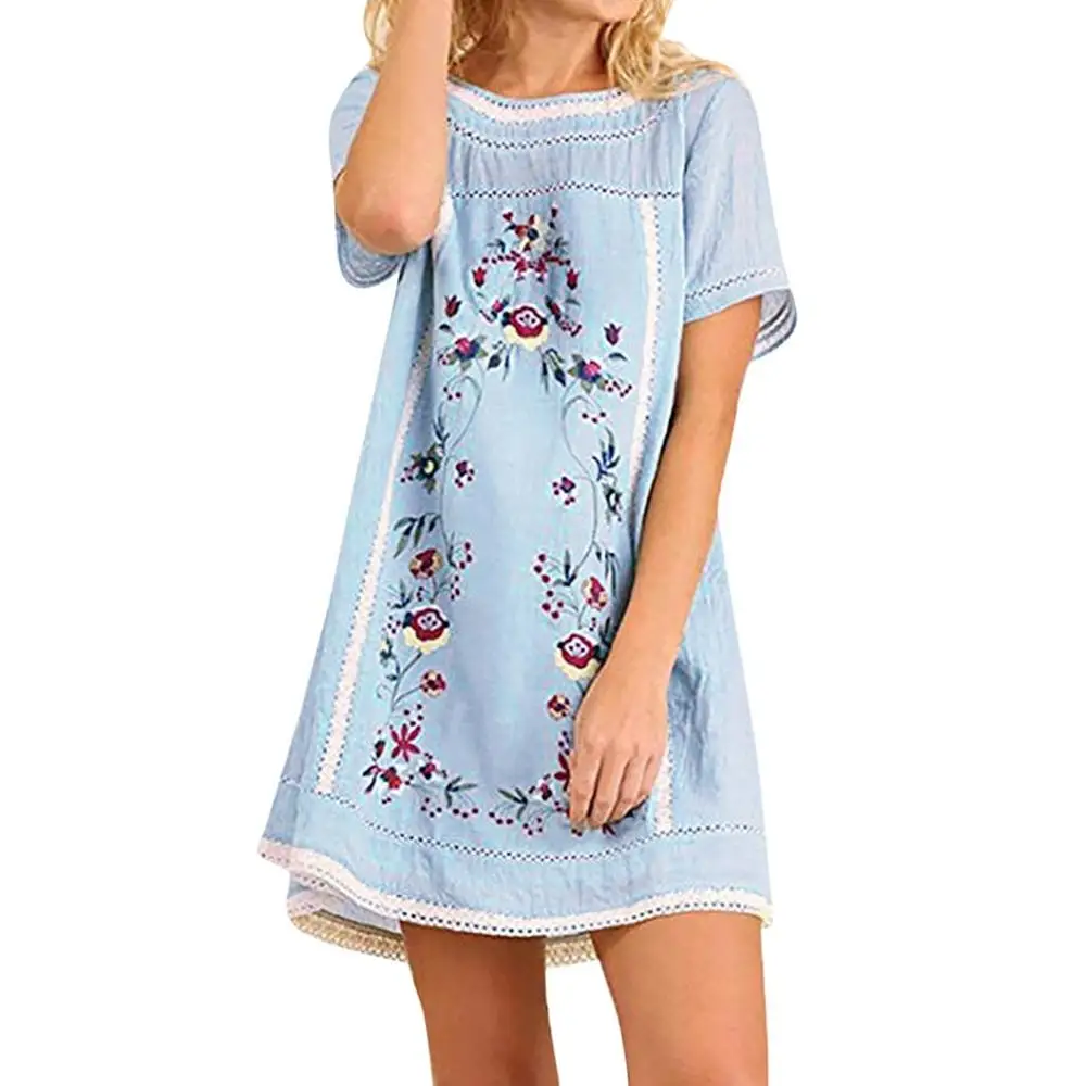 

2019 Fashion printed Casual DressWomen Mexican Ethnic Embroidered Hippie Blouse Gypsy Boho Mini Dress Hot sale BD