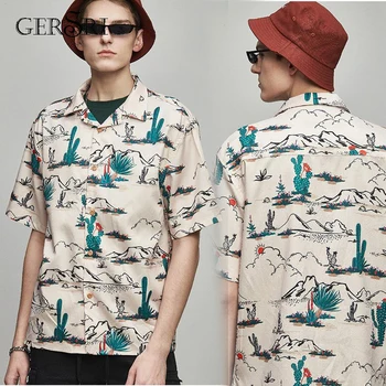 

Gersri Mens Hawaiian Shirt Male Casual Loose Printed Beach Shirts Short Sleeve brand clothing High Quality Shirt Free Shipping