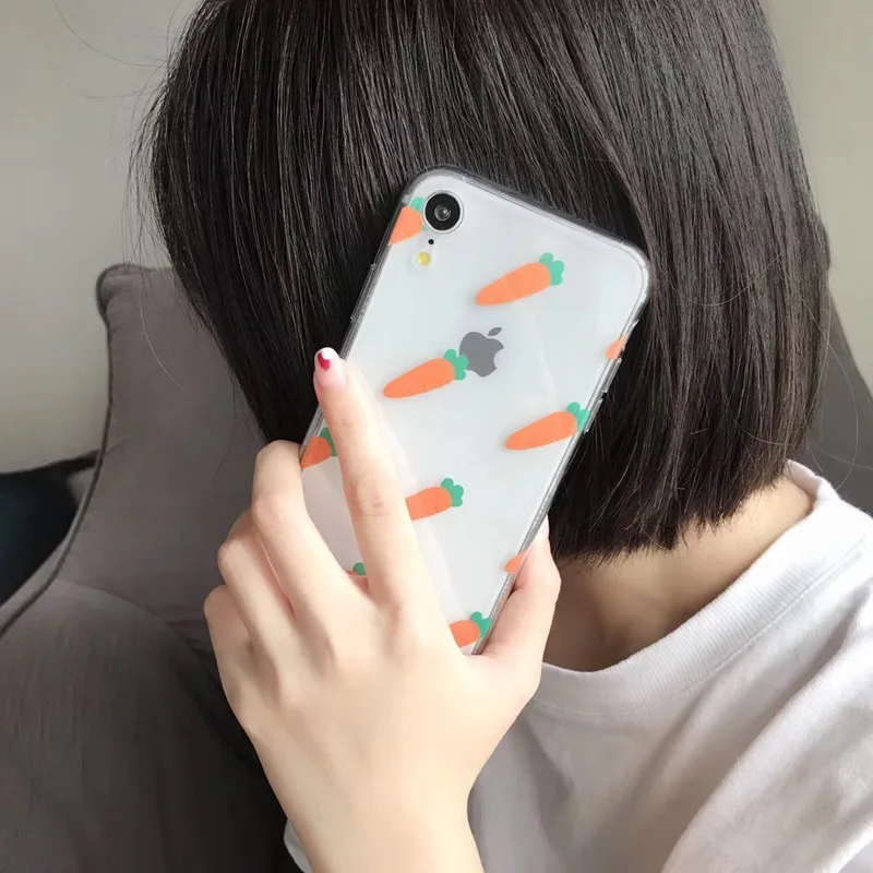 لطيف الكرتون الجزرة شفافة زوجين جراب هاتف ل كوكه iphone 7 8 6 6 s زائد XS ماكس حالة السيليكون ل غلاف ال أي فون X XR قذيفة