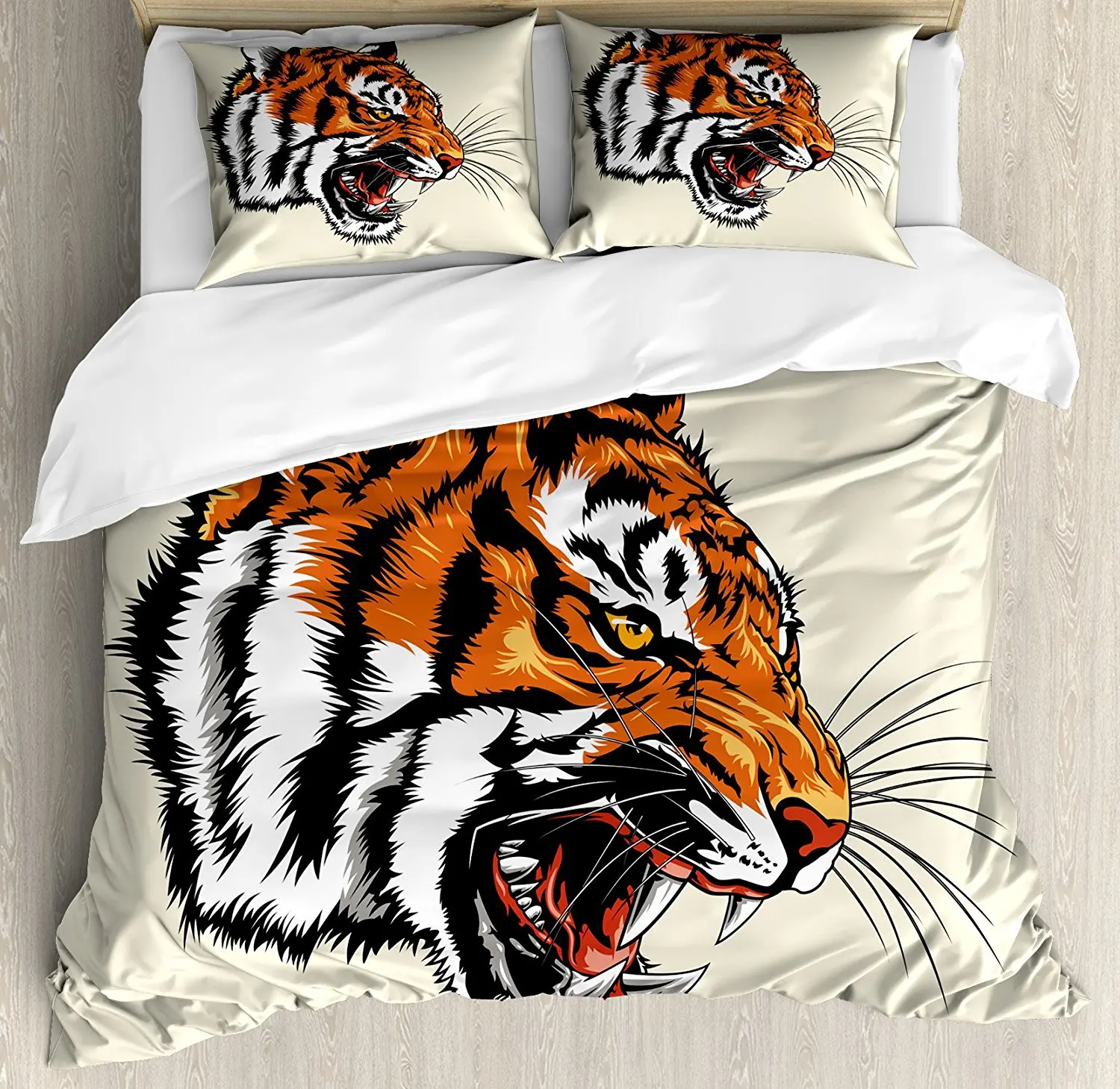 Tiger Duvet Cover Set Angry Animal Portrait Noble Beast of the Bengali