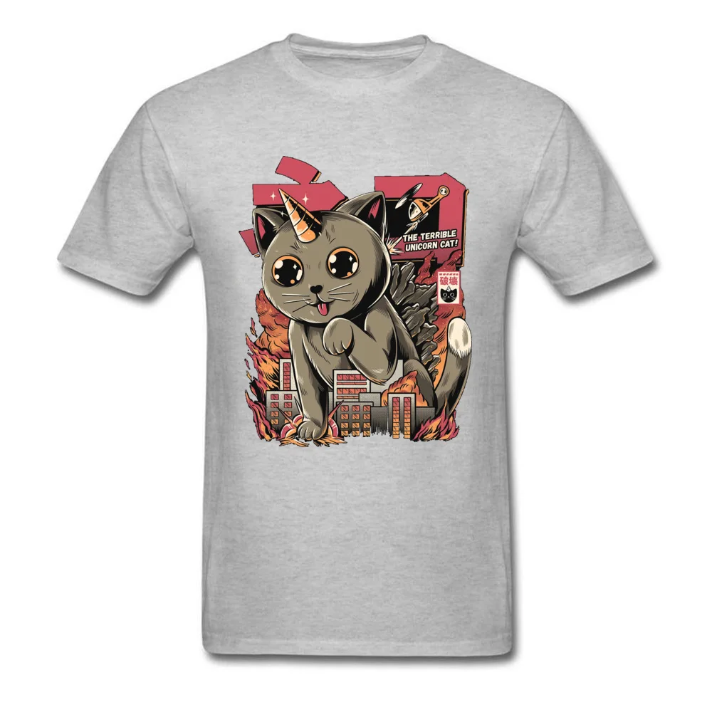 Party Short Sleeve Tops Tees April FOOL DAY O Neck Pure Cotton Student T Shirt Unicorn-Catzilla-Monster- Party Tee Shirts Family Unicorn-Catzilla-Monster- grey